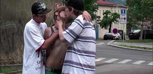  Young hot teen Alexis Crystal PUBLIC gangbang sex orgy wth young guys